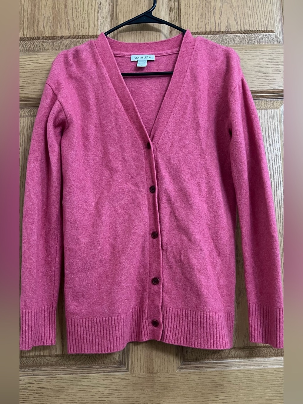 Athleta Westlake Cardigan Dragonfruit Pink Merino Wool Blend Sweater Size XS